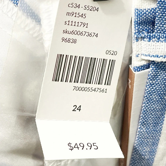 Lane Bryant Sz 24 Blue Vertical Stripe Hi-rise Linen Blend Shorts With Belt - Picture 7 of 7